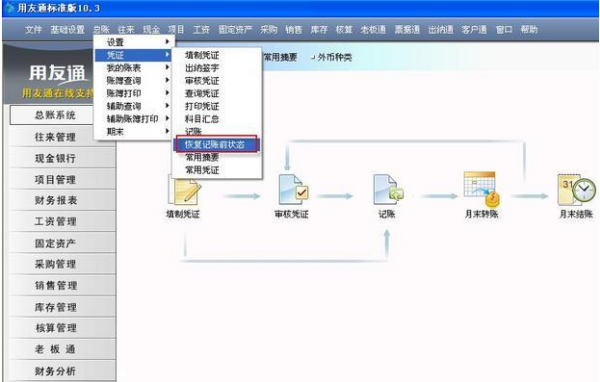 用友软件怎样反记帐