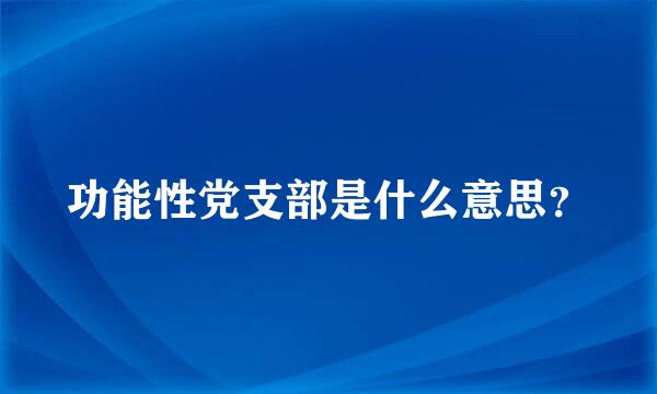 功能性党支部是什么意思？