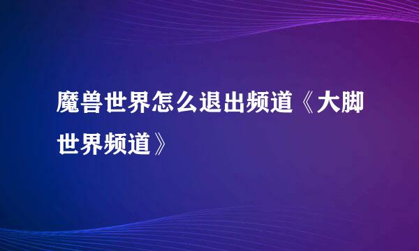 魔兽世界怎么退出频道《大脚世界频道》