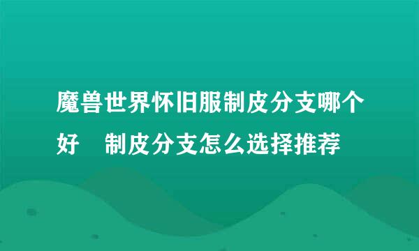 魔兽世界怀旧服制皮分支哪个好 制皮分支怎么选择推荐