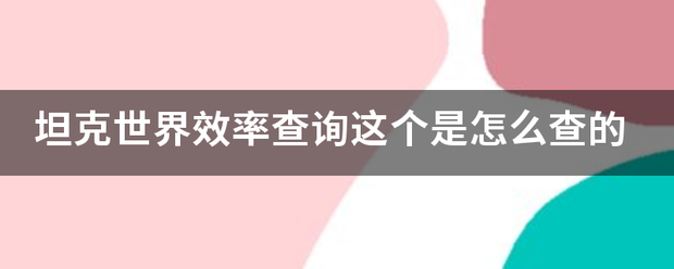 坦克世界效率查询这个是怎么查的