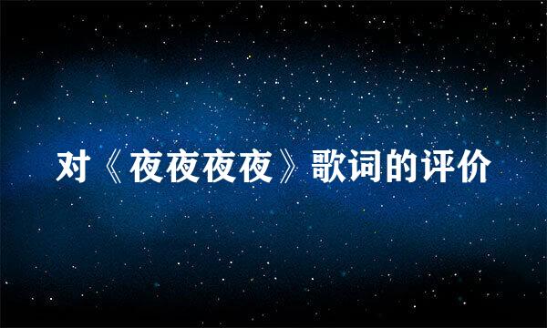 对《夜夜夜夜》歌词的评价