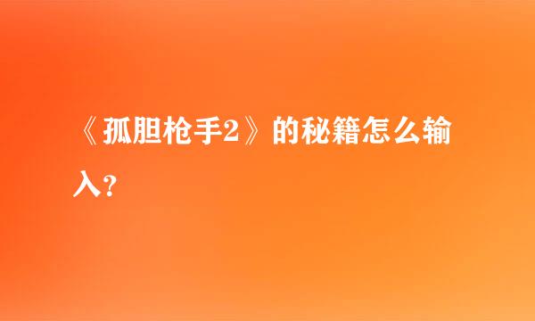 《孤胆枪手2》的秘籍怎么输入？