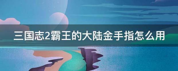 三国志2霸王的大陆金手指怎么用