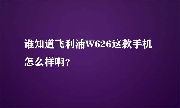 谁知道飞利浦W626这款手机怎么样啊？