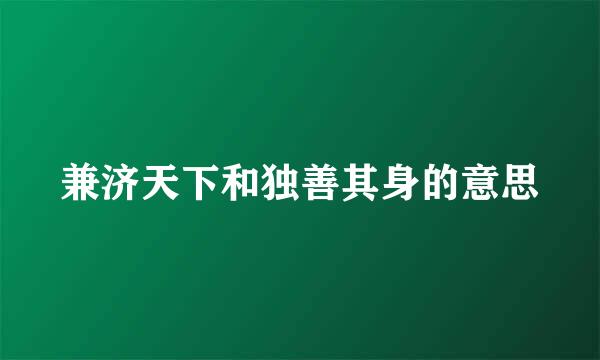 兼济天下和独善其身的意思