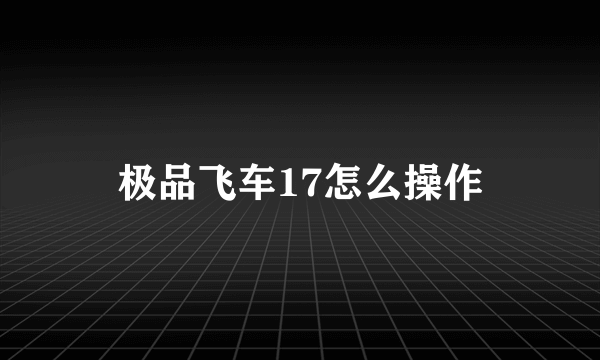 极品飞车17怎么操作