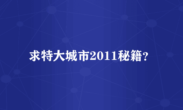 求特大城市2011秘籍？