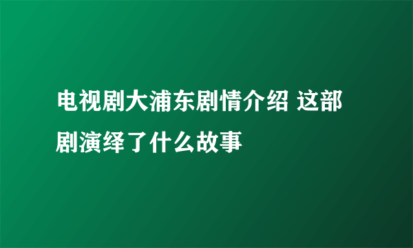 电视剧大浦东剧情介绍 这部剧演绎了什么故事