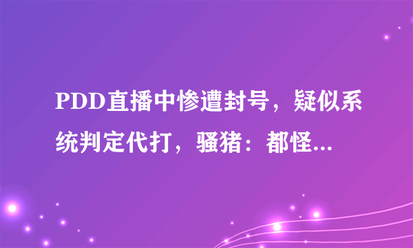 PDD直播中惨遭封号，疑似系统判定代打，骚猪：都怪我太强了，如何评价此事？