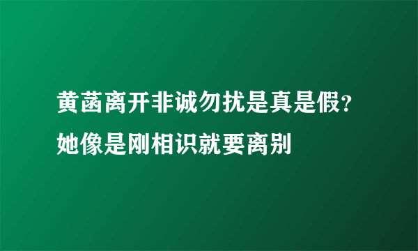 黄菡离开非诚勿扰是真是假？她像是刚相识就要离别