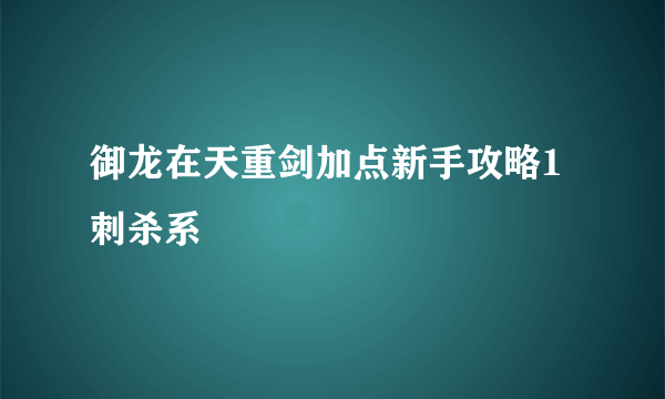 御龙在天重剑加点新手攻略1刺杀系