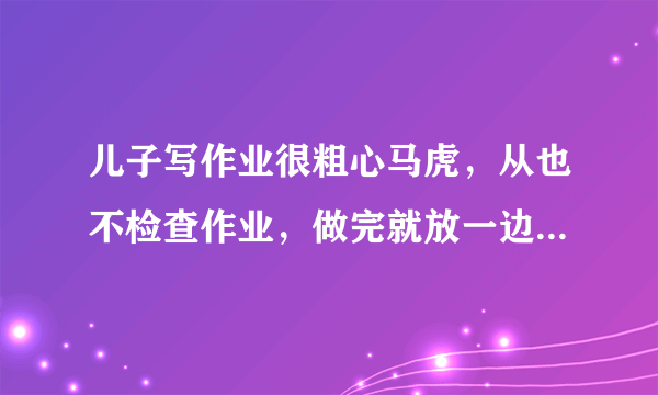 儿子写作业很粗心马虎，从也不检查作业，做完就放一边，看都懒得看，有方法纠正？