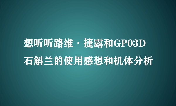 想听听路维·捷露和GP03D石斛兰的使用感想和机体分析