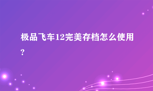 极品飞车12完美存档怎么使用?