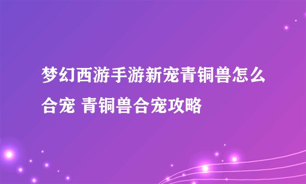 梦幻西游手游新宠青铜兽怎么合宠 青铜兽合宠攻略