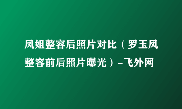 凤姐整容后照片对比（罗玉凤整容前后照片曝光）-飞外网