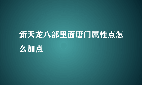 新天龙八部里面唐门属性点怎么加点