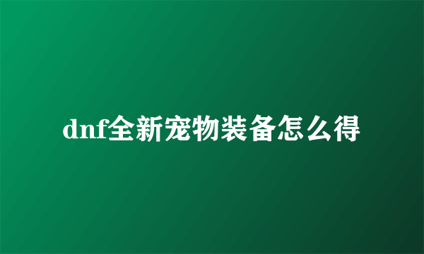 dnf全新宠物装备怎么得