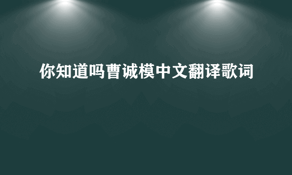 你知道吗曹诚模中文翻译歌词