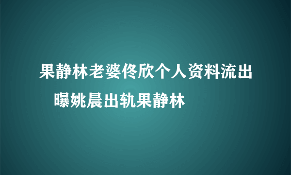 果静林老婆佟欣个人资料流出   曝姚晨出轨果静林