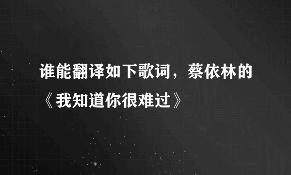 谁能翻译如下歌词，蔡依林的《我知道你很难过》