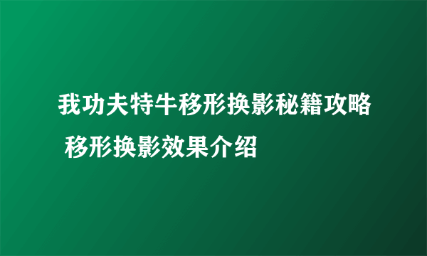 我功夫特牛移形换影秘籍攻略 移形换影效果介绍