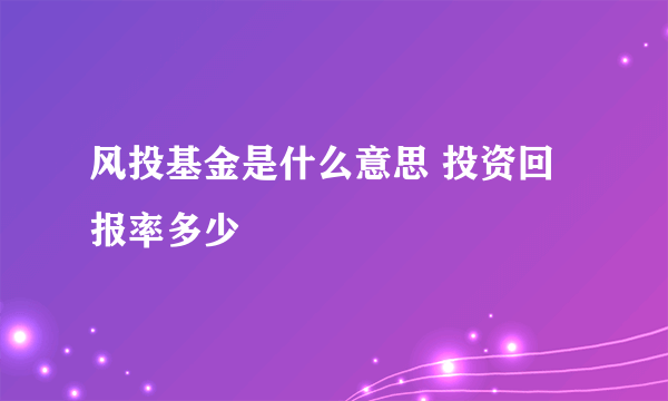 风投基金是什么意思 投资回报率多少