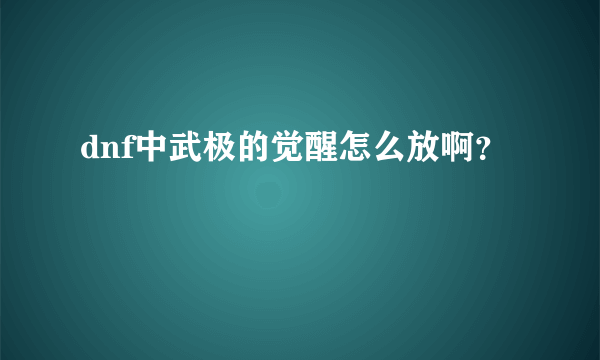 dnf中武极的觉醒怎么放啊？