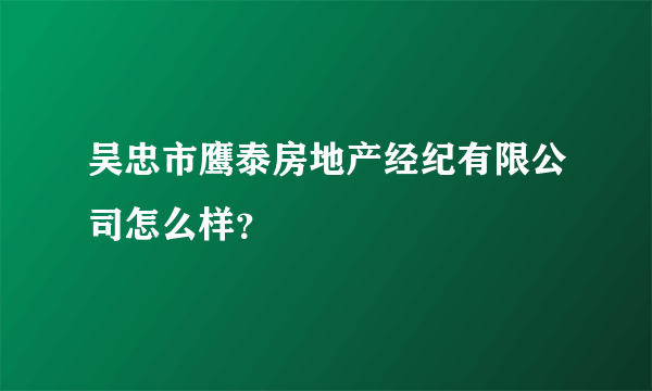 吴忠市鹰泰房地产经纪有限公司怎么样？