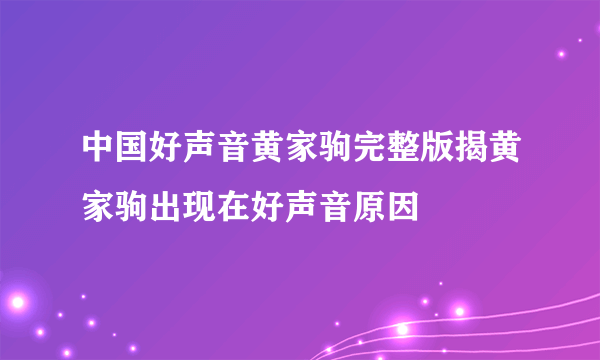 中国好声音黄家驹完整版揭黄家驹出现在好声音原因