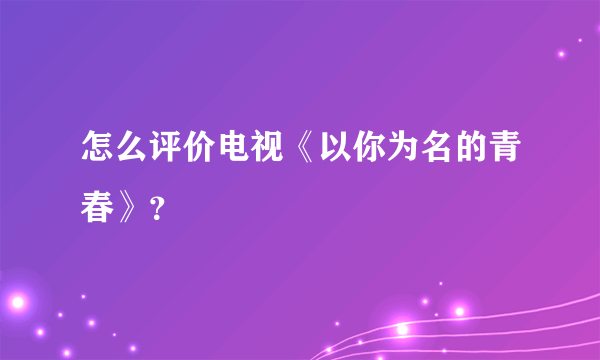 怎么评价电视《以你为名的青春》？